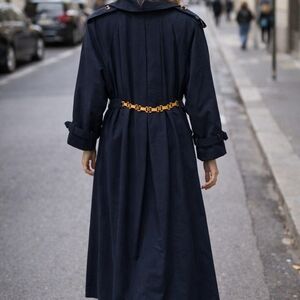 Stylish Navy Trench Coat with Gold Accents